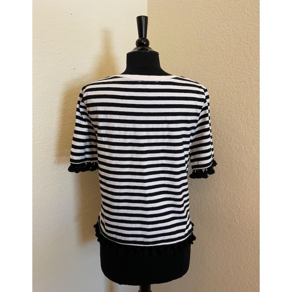 See and Be Seen Black and White Striped Fringe Top -Sz M - Picture 4 of 11